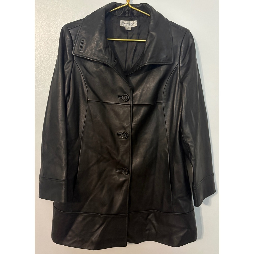 Preston & York Womens Black Genuine Lambskin Leather Button Front Coat Jacket M